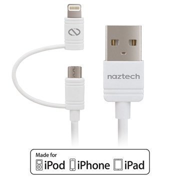 Naztech Hybridi 2 in 1 Lightning / MicroUSB Kaapeli Valkoinen