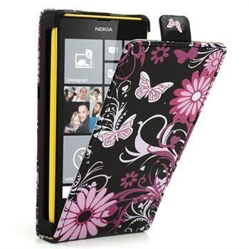 Nokia Lumia 520 Flip Nahkakotelo Musta / Pinkki
