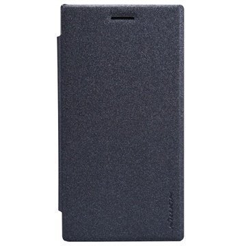 Nokia Lumia 830 Nillkin Kimallesarjan Nahkainen Läppäkotelo Musta