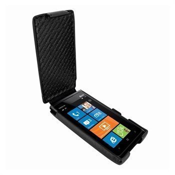 Nokia Lumia 900 Piel Frama iMagnum Nahkakotelo Musta