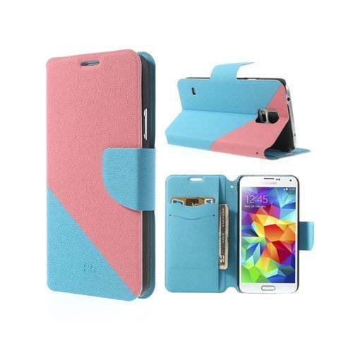 Omega Pinkki / Sininen Samsung Galaxy S5 Nahkakotelo