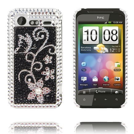 Paris Hopeinen Kukka Htc Incredible S "Bling-Bling" Suojakuori