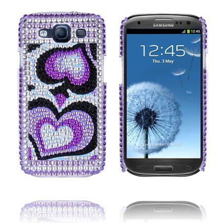 Paris Kaksi Violettia Sydäntä Samsung Galaxy S3 Bling Suojakuori