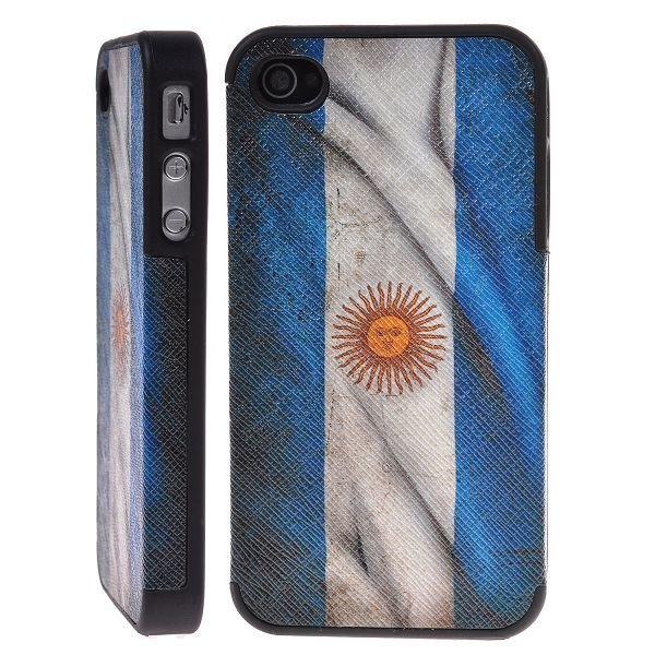Patriot Nahka Päällystetty Pystysuora Argentiinan Lippu Iphone 4 / 4s Silikonikuori