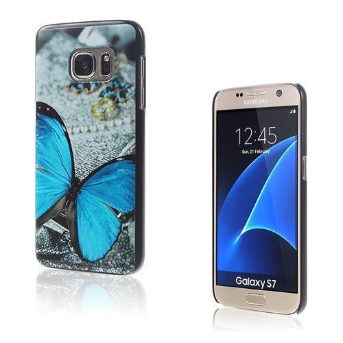 Persson Samsung Galaxy S7 Kova Muovikuori Sininen Perhonen