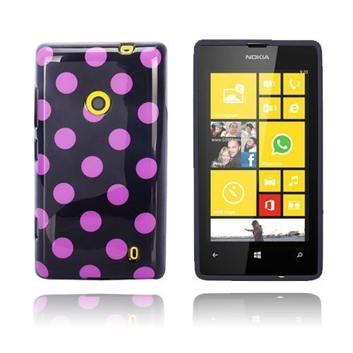 Polka Dote Musta / Violetti Nokia Lumia 520 Suojakuori