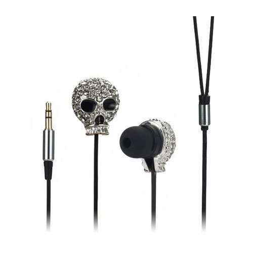 Pääkallo Metalliset Nappikuulokkeet Skull Metal Earphones Hopea