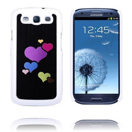 Rainbow Hearts Alu Musta Samsung Galaxy S3 Suojakuori