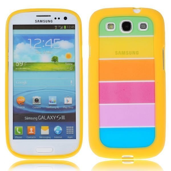 Rainbow Läpikuultava Keltainen Samsung Galaxy S3 Silikonikuori