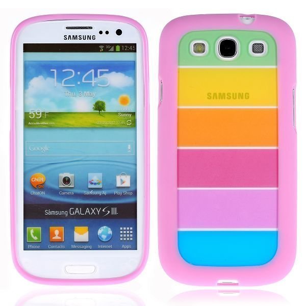 Rainbow Läpikuultava Pinkki Samsung Galaxy S3 Suojakuori