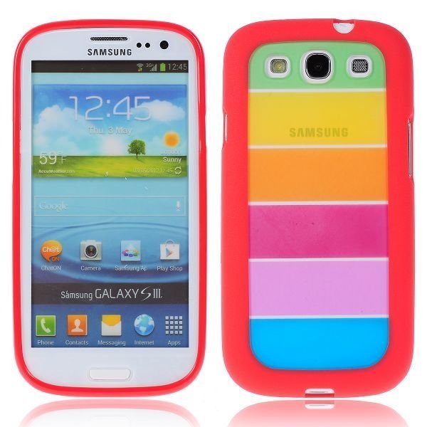 Rainbow Läpikuultava Punainen Samsung Galaxy S3 Silikonikuori