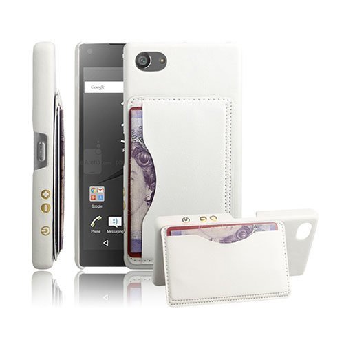 Retro Sony Xperia Z5 Compact Nahkakotelo Korttitaskuilla Valkoinen
