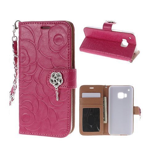 Rhinestone Key Htc One M9 Nahkakotelo Korttitaskuilla Kuuma Pinkkiki