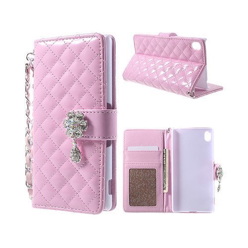 Rhinestone Wallet Sony Xperia Z3+ Nahkakotelo Korttitaskuilla Pinkki