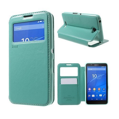 Roar Korea Sony Xperia E4 Nahkakotelo Standillä Sininen