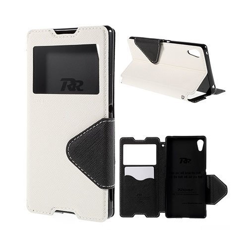 Roar Korea Sony Xperia Z3+ Nahkakotelo Korttitaskuilla Valkoinen / Musta