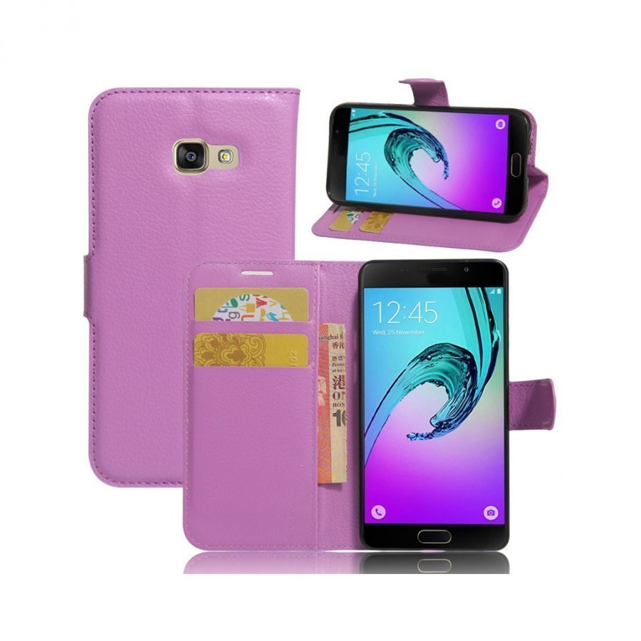 Samsung Galaxy A3 2017 Litsi Pintainen Nahkakotelo Lompakko Violetti