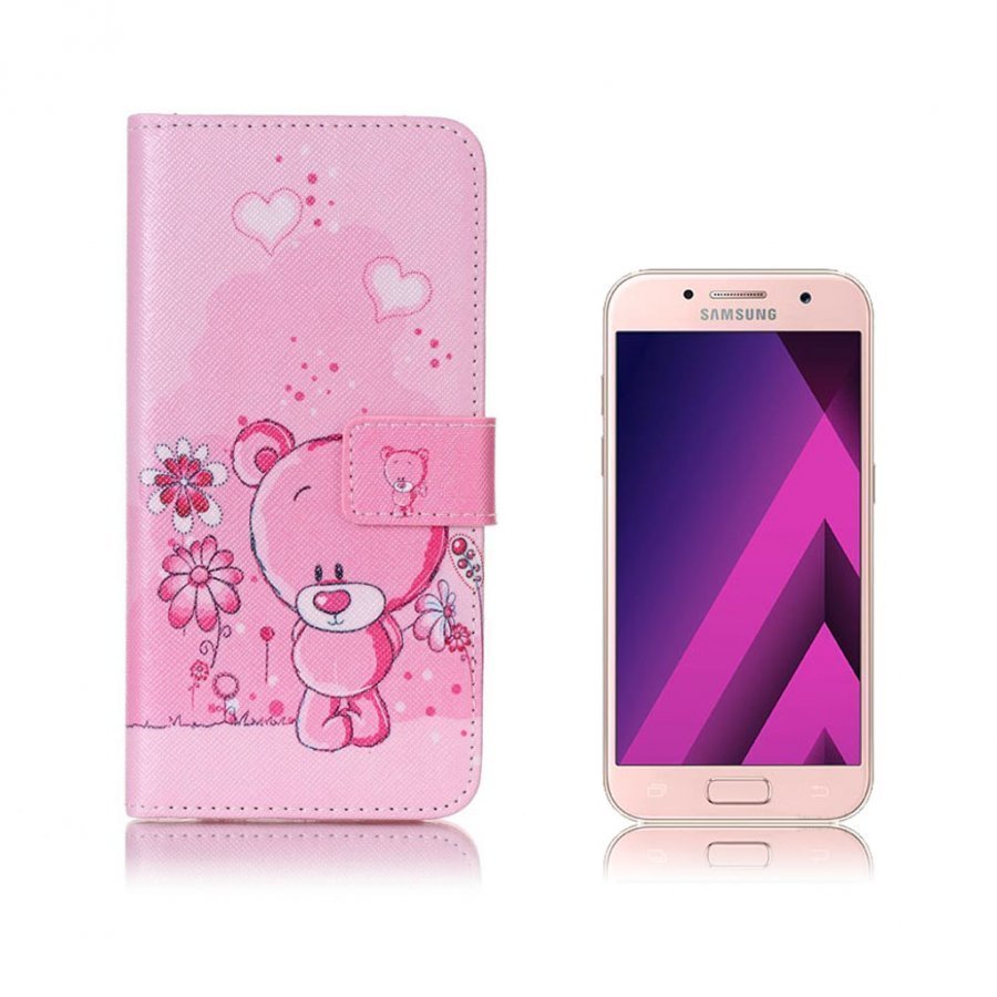 Samsung Galaxy A5 2017 Kuvioitu Nahkakotelo Pinkki Nalle