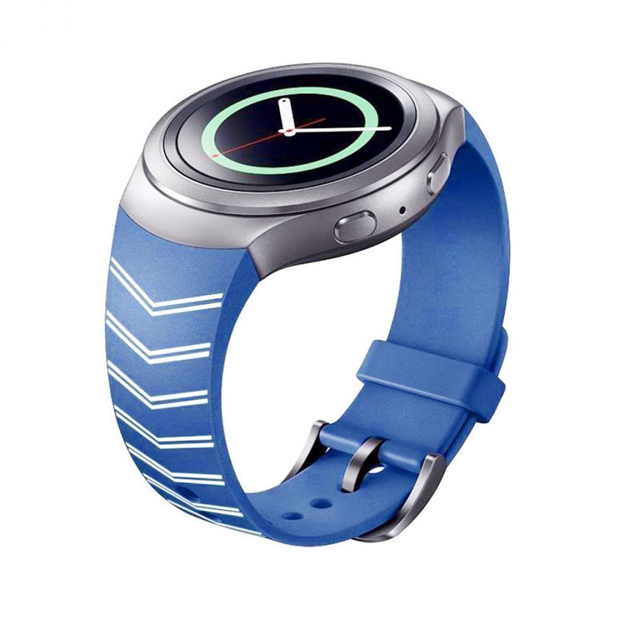 Samsung Galaxy Gear S2 Sm-R720 Silikoni Chevron Kuvioinen Kellon Ranneke Valkoinen / Sininen