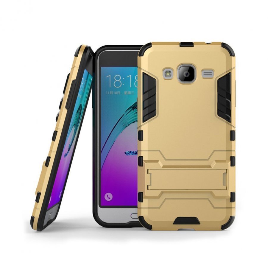Samsung Galaxy J3 2015 / J3 Joustava Hybridi Kuori Standillä Kulta