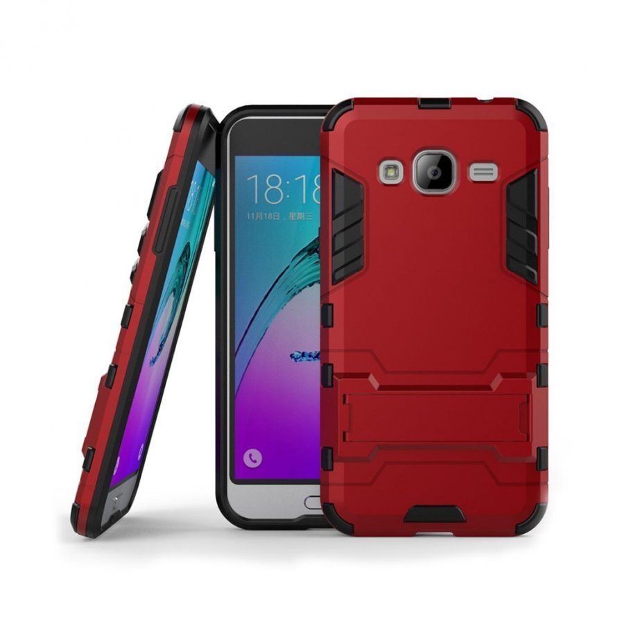 Samsung Galaxy J3 2015 / J3 Joustava Hybridi Kuori Standillä Punainen