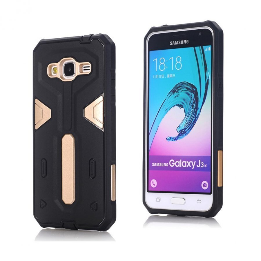 Samsung Galaxy J3 2016 / J3 Joustava Hybridi Muovikuori Kulta