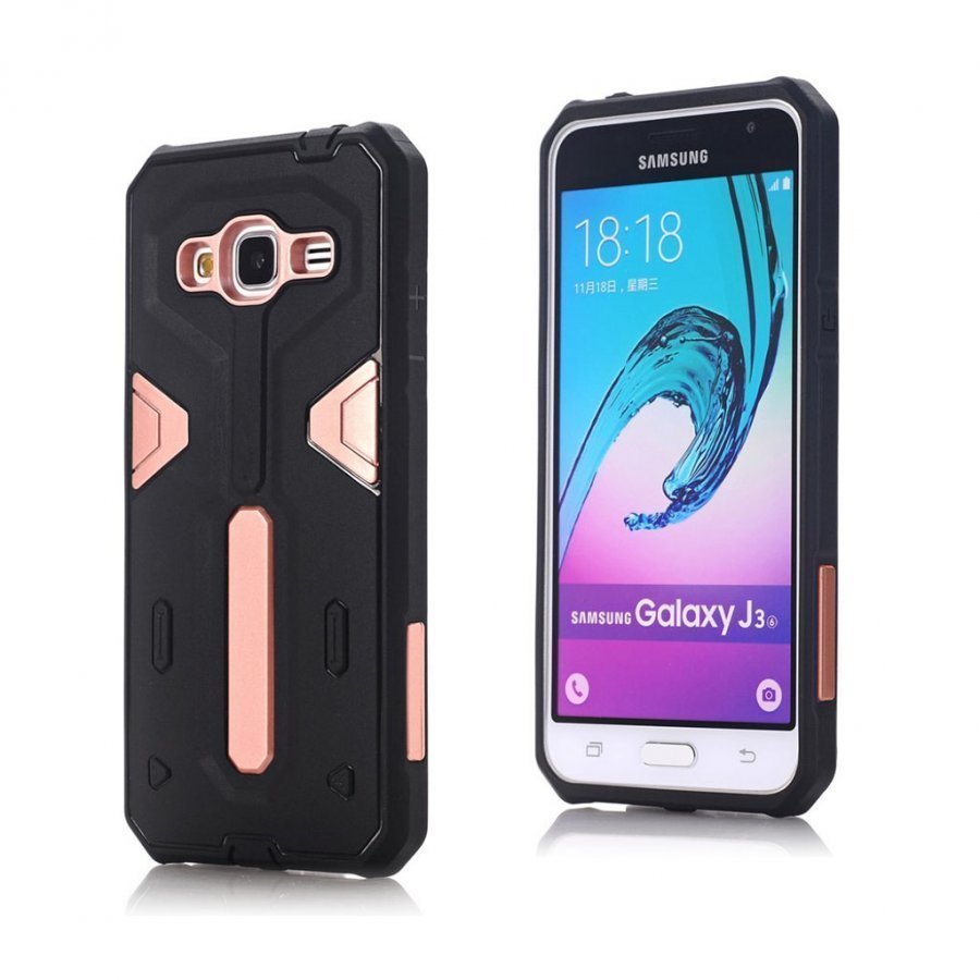 Samsung Galaxy J3 2016 / J3 Joustava Hybridi Muovikuori Pinkki