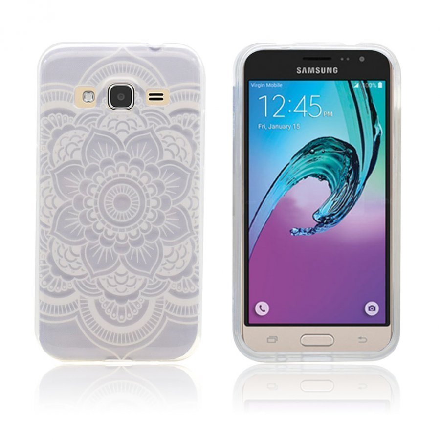 Samsung Galaxy J3 2016 Joustava Kuori Kuviolla Henna Lootus