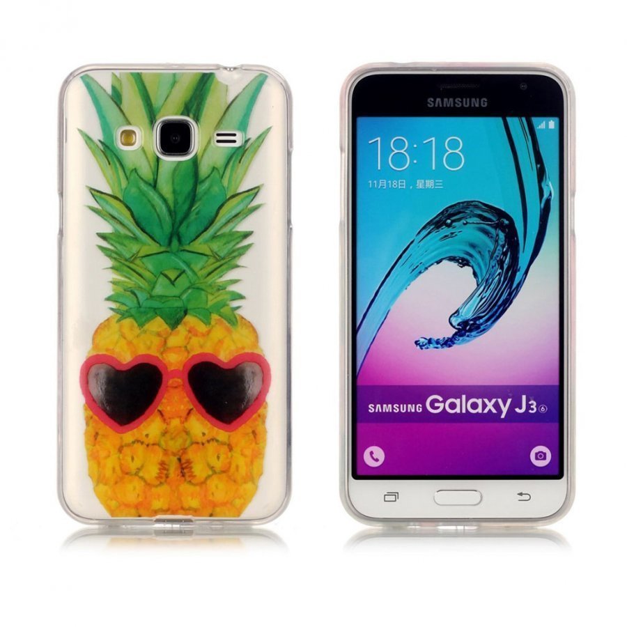 Samsung Galaxy J3 2016 Kuvioitu Joustava Kuori Ananas Ja Sydän Aurinkolasit