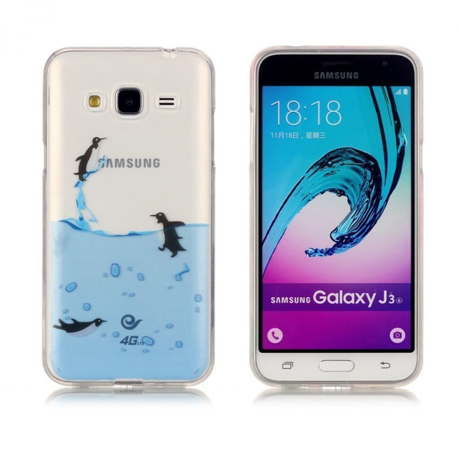 Samsung Galaxy J3 2016 Kuvioitu Joustava Kuori Pingviinit