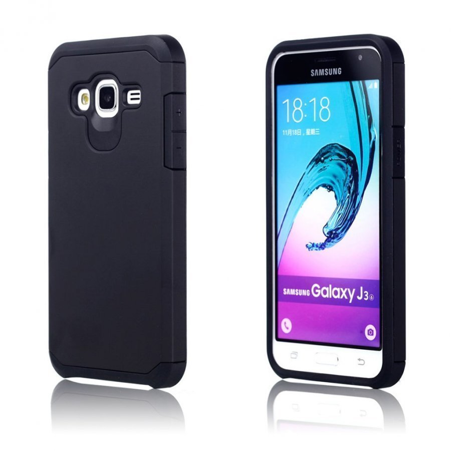 Samsung Galaxy J3 2016 Yhdistelmä Panssari Muovikuori Musta
