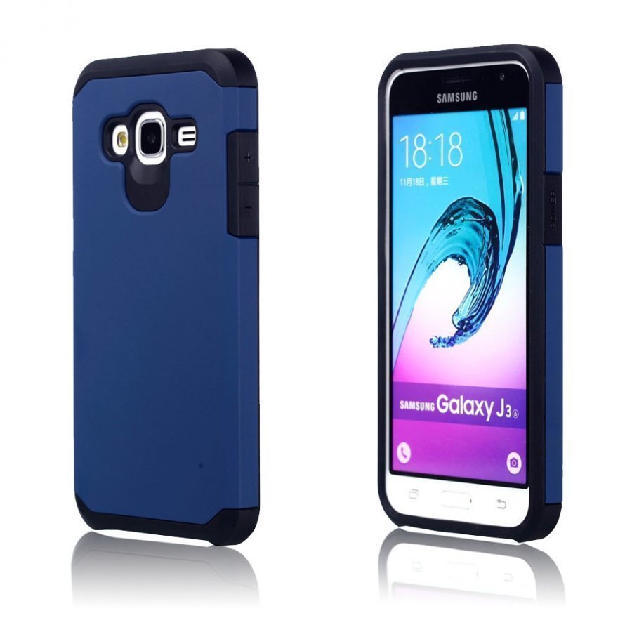 Samsung Galaxy J3 2016 Yhdistelmä Panssari Muovikuori Tummansininen