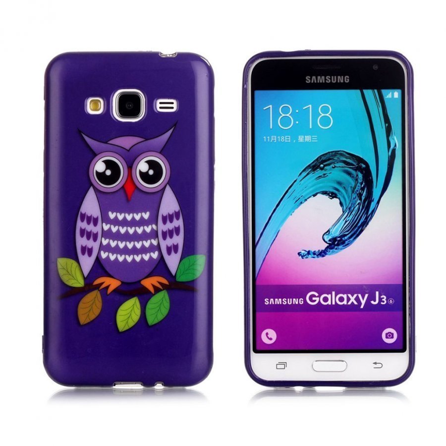 Samsung Galaxy J3 / J3 2016 Kuvioitu Joustava Kuori Pöllö Oksalla