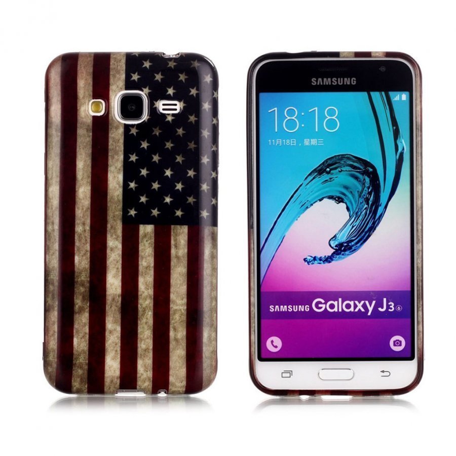 Samsung Galaxy J3 / J3 2016 Kuvioitu Joustava Kuori Retro Amerikan Lippu