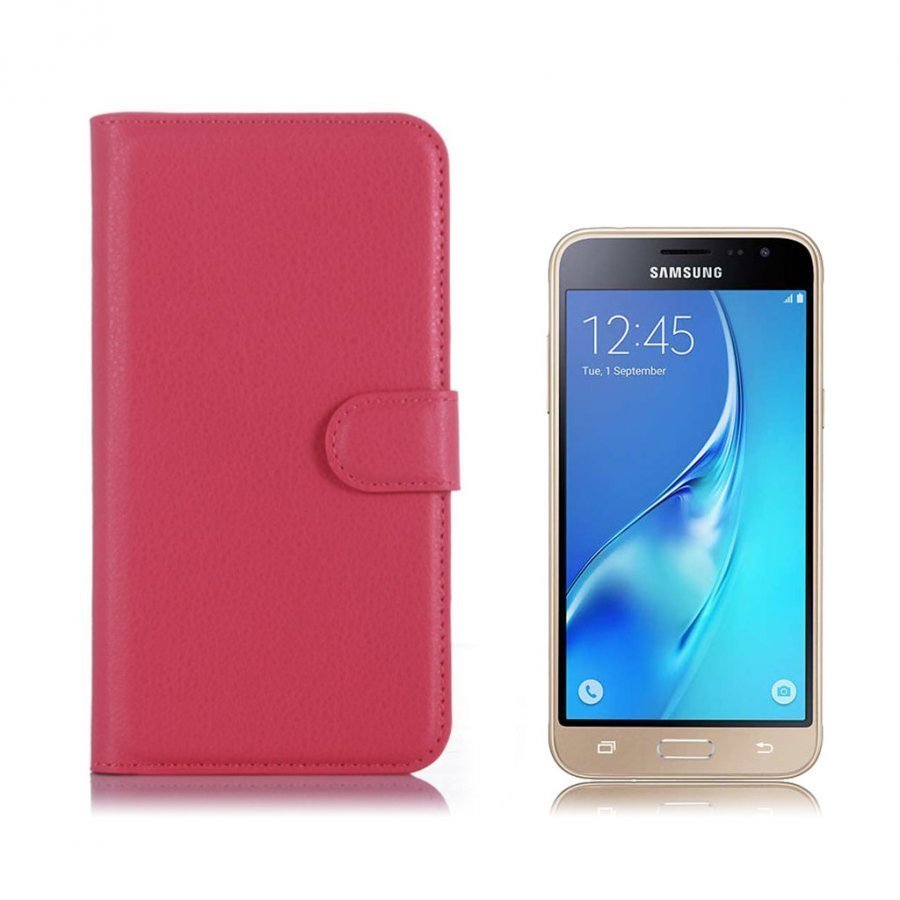 Samsung Galaxy J3 / J3 2016 Litsi Pintainen Nahkakotelo Kuuma Pinkki