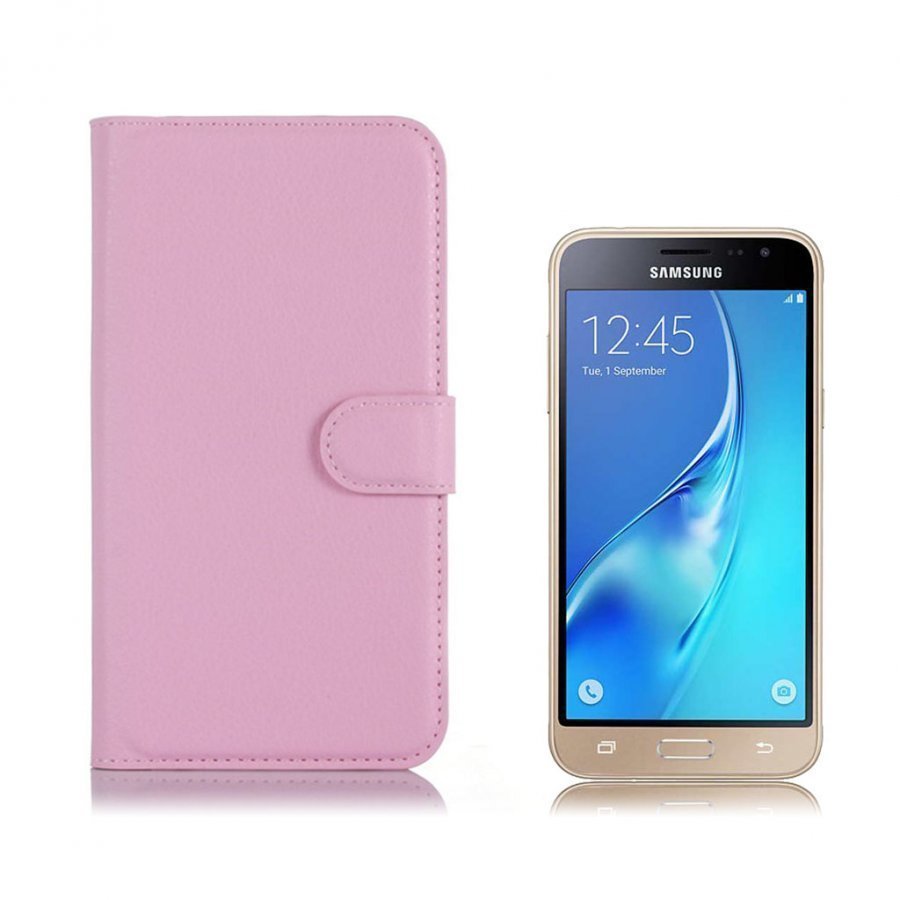 Samsung Galaxy J3 / J3 2016 Litsi Pintainen Nahkakotelo Pinkki