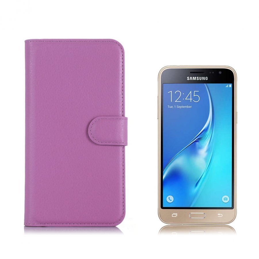 Samsung Galaxy J3 / J3 2016 Litsi Pintainen Nahkakotelo Violetti