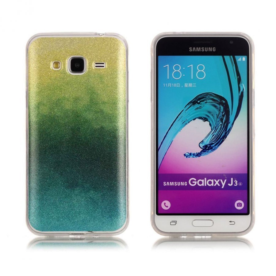 Samsung Galaxy J3 / J3 2016 Värikäs Joustava Muovikuori Keltainen / Vihreä