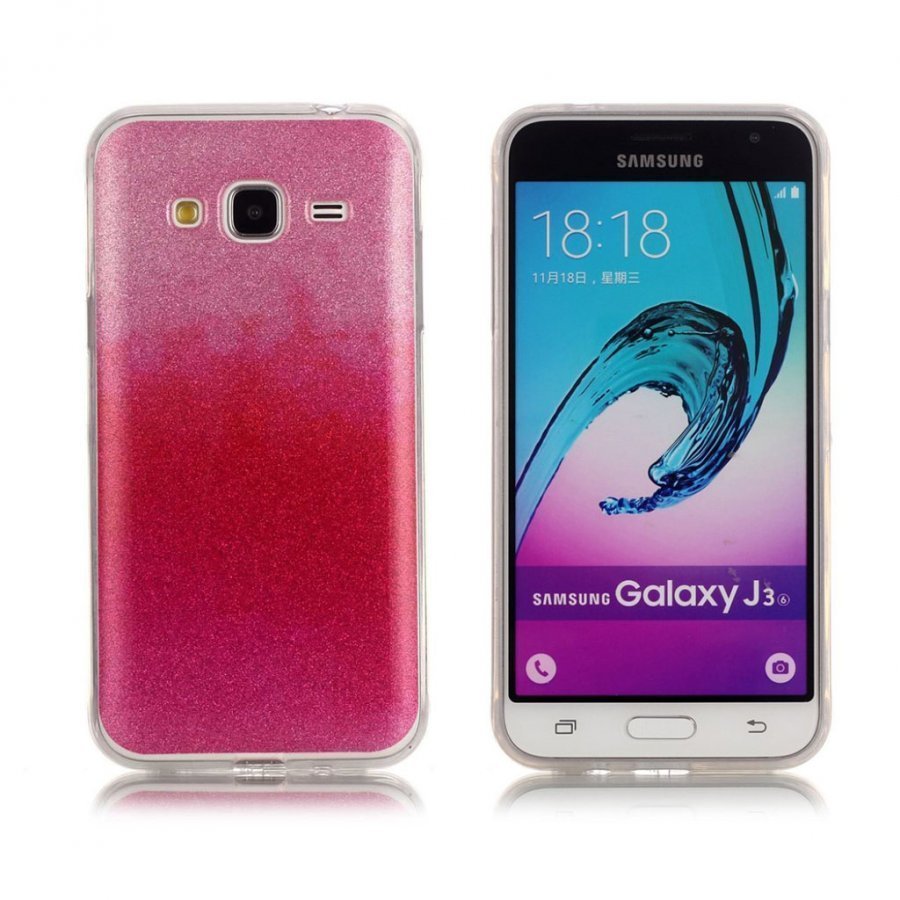 Samsung Galaxy J3 / J3 2016 Värikäs Joustava Muovikuori Kuuma Pinkki