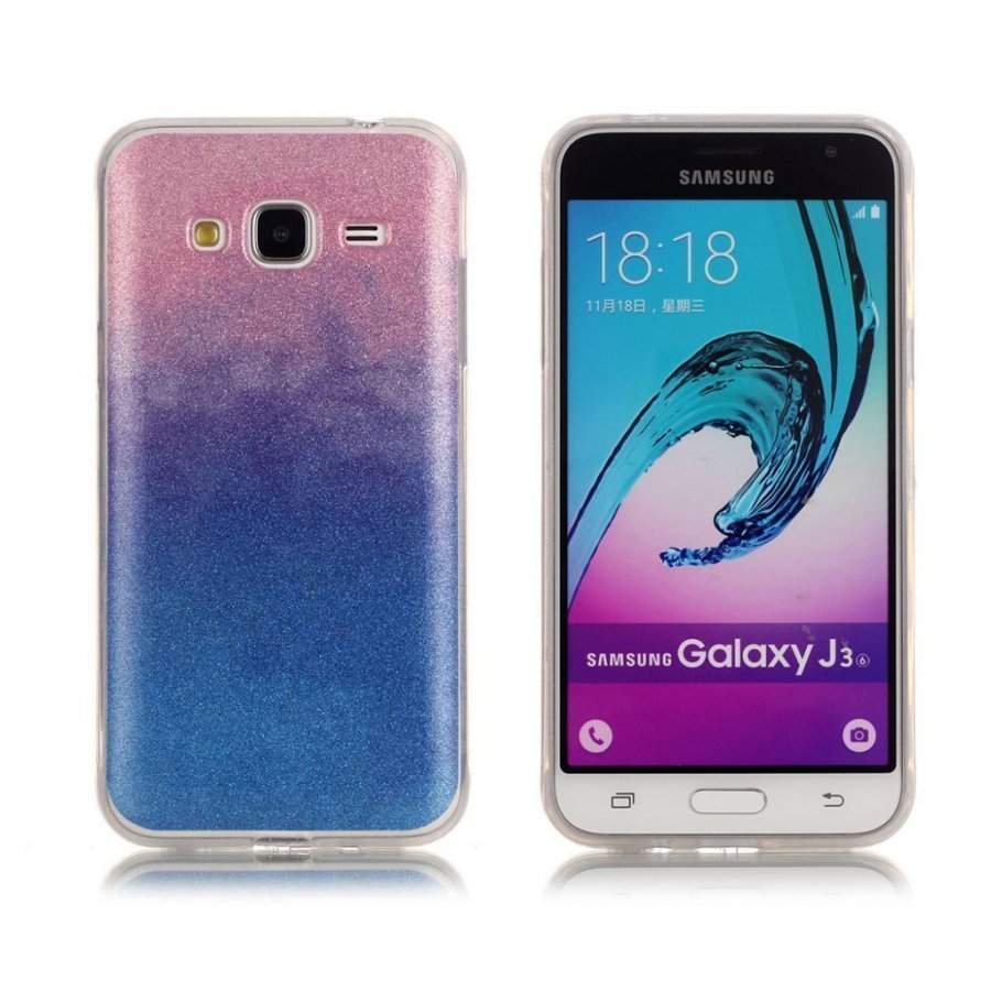 Samsung Galaxy J3 / J3 2016 Värikäs Joustava Muovikuori Pinkki / Sininen