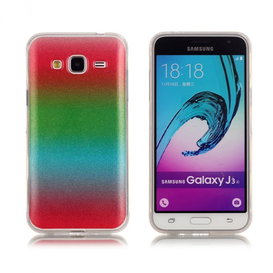 Samsung Galaxy J3 / J3 2016 Värikäs Joustava Muovikuori Punainen / Vihreä