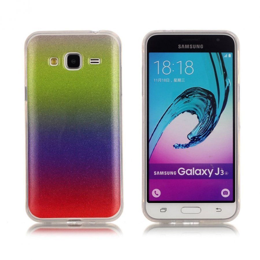 Samsung Galaxy J3 / J3 2016 Värikäs Joustava Muovikuori Vihreä / Violetti