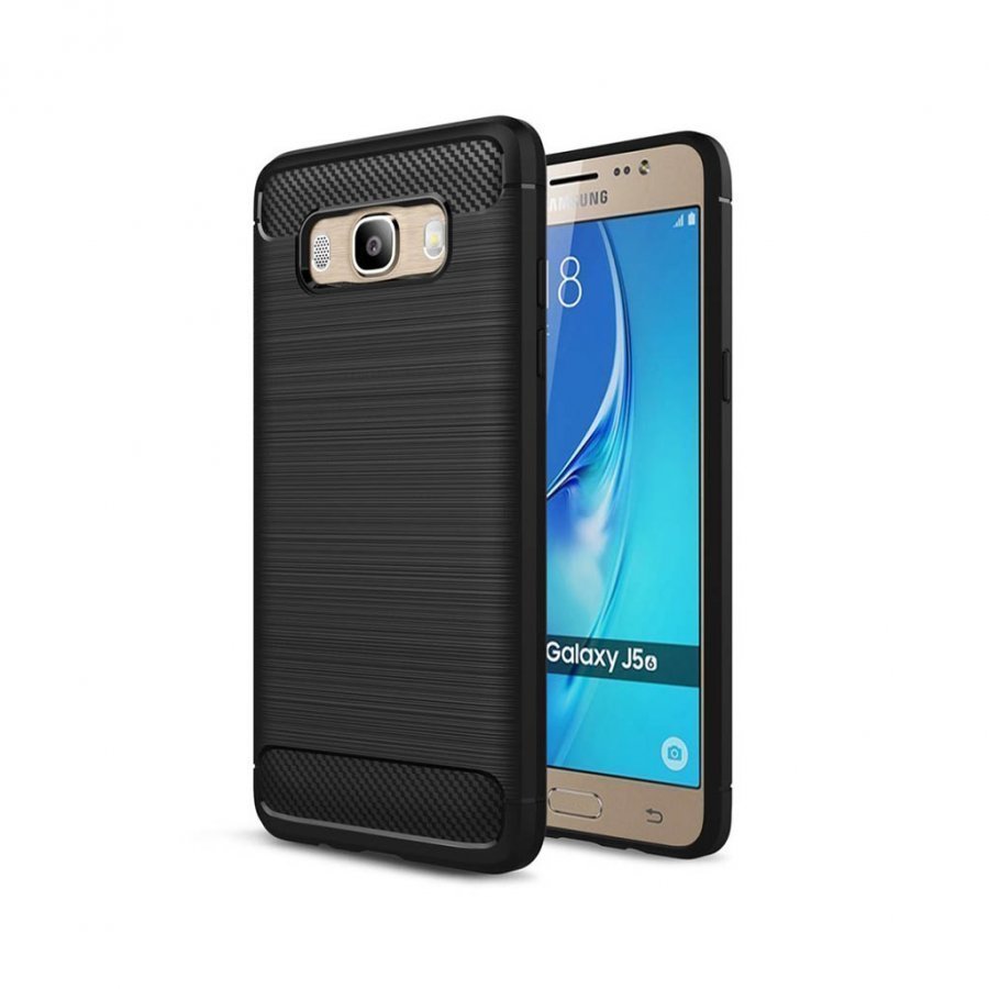Samsung Galaxy J5 2016 Harjattu Hiilikuitu Pintainen Kuori Musta