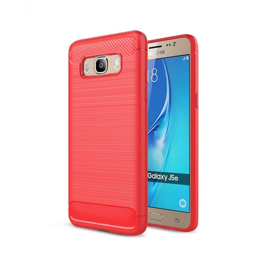 Samsung Galaxy J5 2016 Harjattu Hiilikuitu Pintainen Kuori Punainen