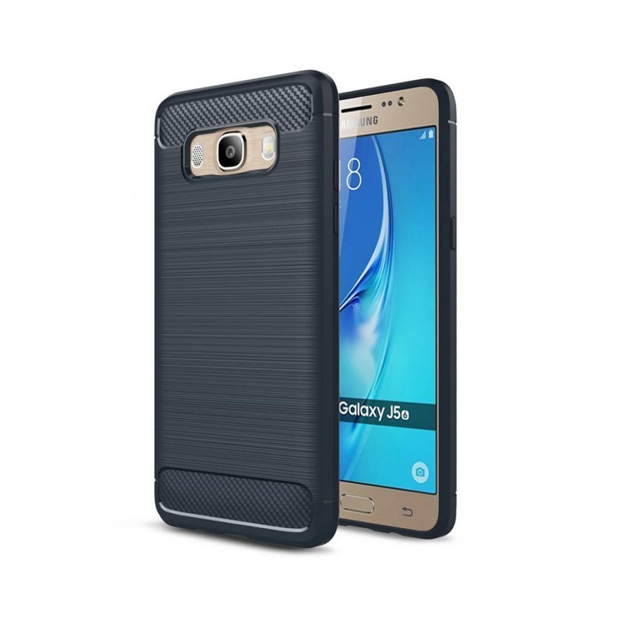 Samsung Galaxy J5 2016 Harjattu Hiilikuitu Pintainen Kuori Tummansininen