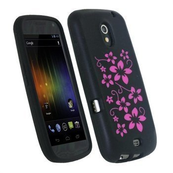 Samsung Galaxy Nexus iGadgitz Flowers Silikonikuori Musta / Vaaleanpunainen