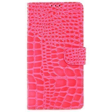 Samsung Galaxy Note 4 Krokotiilinnahkainen Lompakkokotelo Kuuma Pinkki