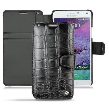 Samsung Galaxy Note 4 Noreve Tradition B Lompakkomallinen Nahkakotelo Krokotiili Musta