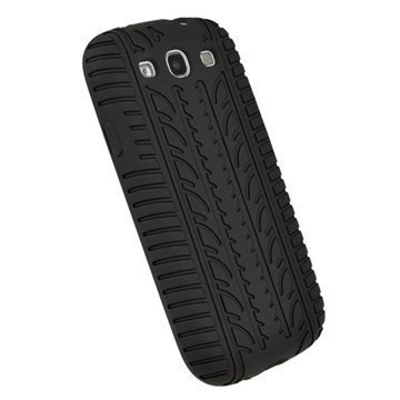 Samsung Galaxy S 3 I9300 I9305 Igadgitz Tyre Tread Design Silikonikotelo Musta