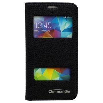 Samsung Galaxy S 5 Mini Commander Läpällinen Nahkakotelo Kahdella Ikkunalla Musta